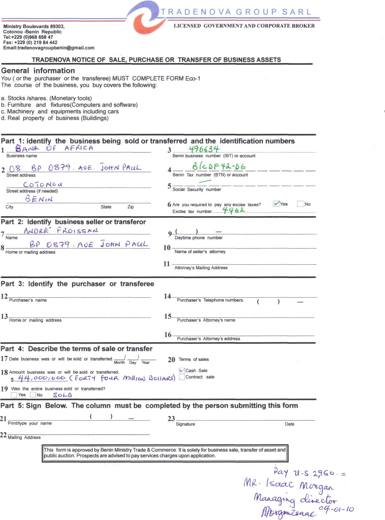 Degan Alain's Broker Form