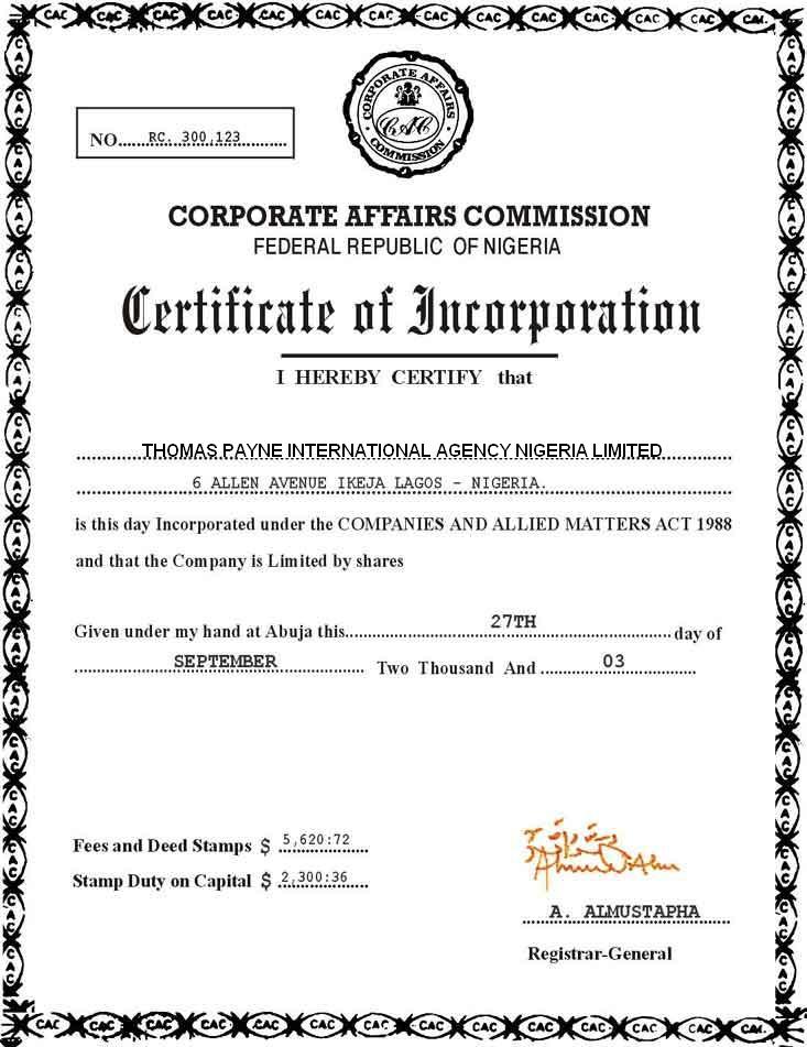 Certificate of Incorporation